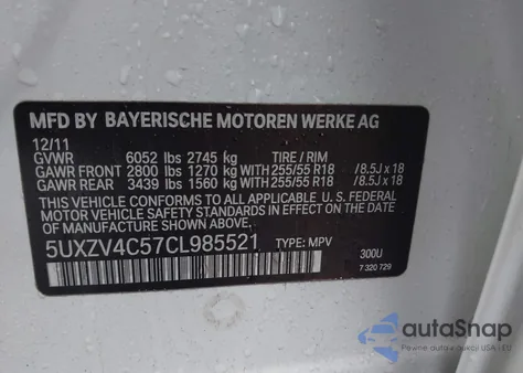 2012 BMW X5 xDrive35I/xDrive35I Premium/xDrive35I Sport Activity z USA, uszkodzony, nr VIN 5UXZV4C57CL985521